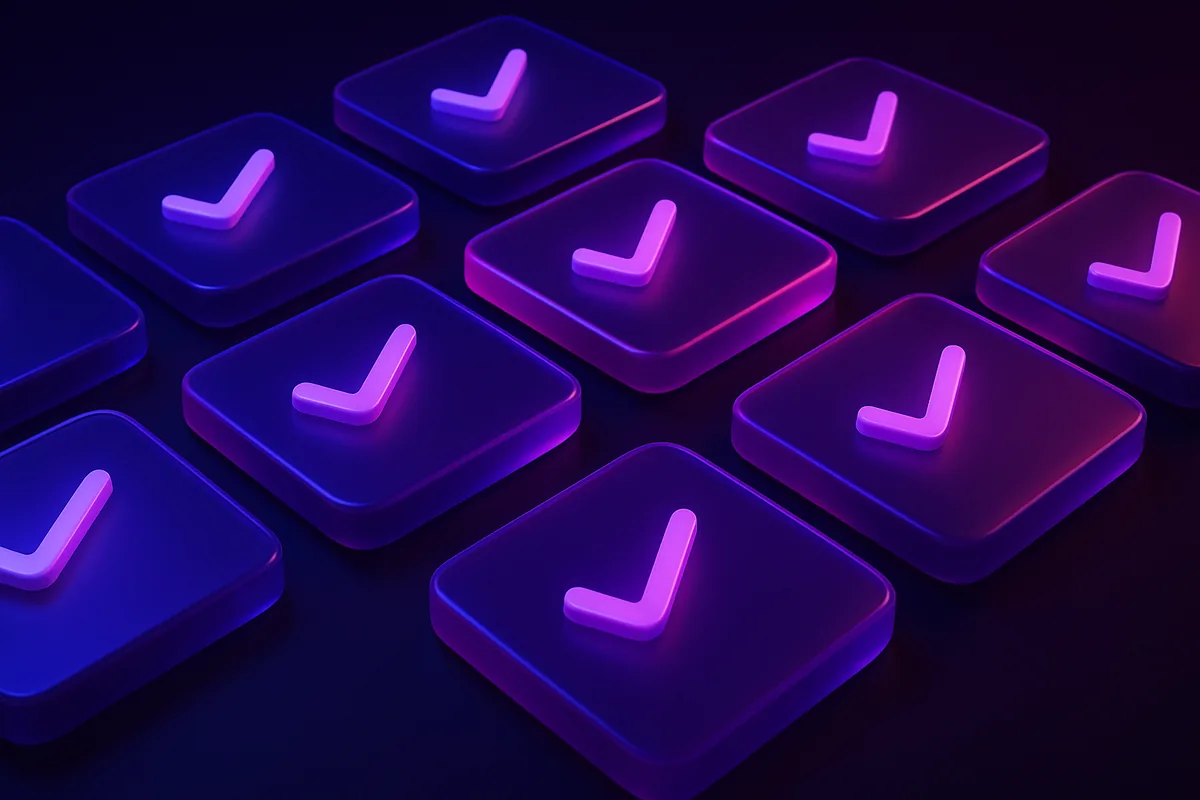 A grid of glossy violet AI influencer platform cards with comparison checkmarks on a midnight background