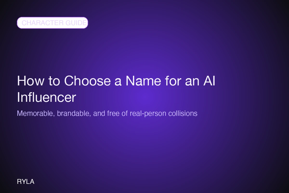 A naming checklist for an AI influencer covering spelling, niche fit, and handle availability