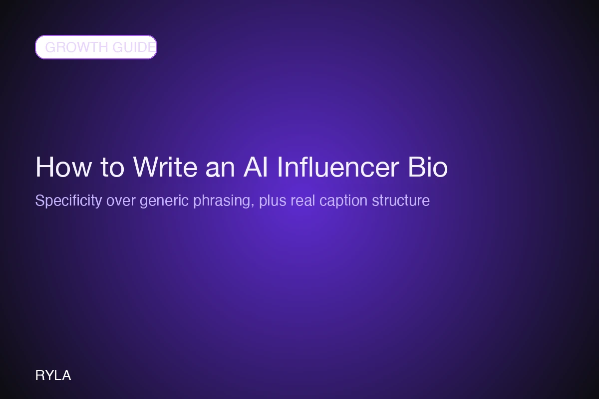 A bio-writing checklist for an AI influencer showing the who, what, and call-to-action structure