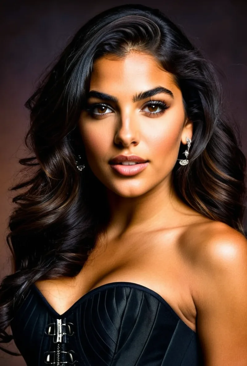 Latina AI creator, an editorial studio portrait, generated with RYLA